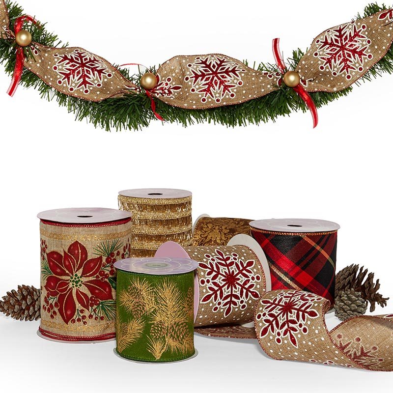 4 inch x 10 Yards Jeweled Scroll Satin Wired Ribbon Christmas by Paper Mart, Size: 10 yd x 4'' | Quantity of: 1